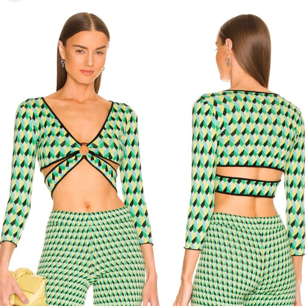 Ronny Kobo Geometric Crop Top - Green and Black